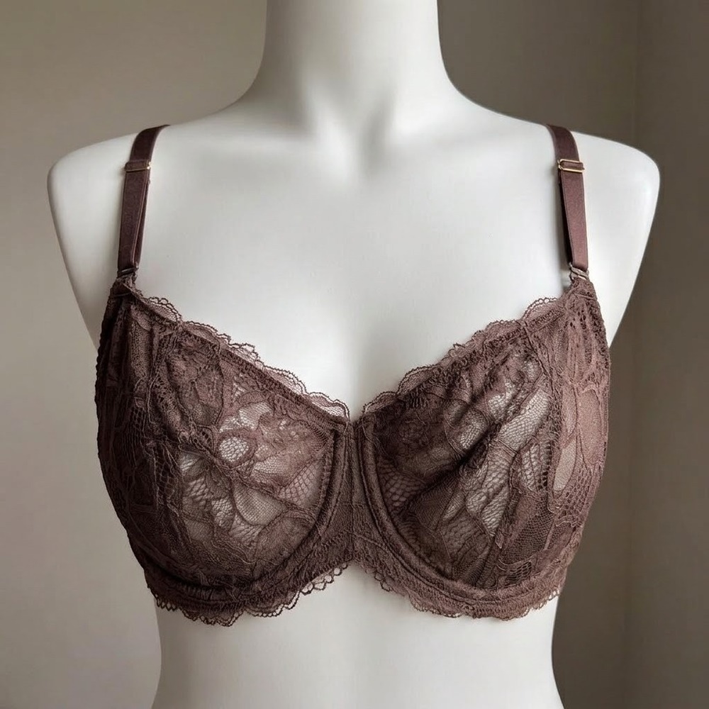 Dobreva Lace Underwire Bra Sheer Unlined Toasted Brown 38DD NWT 
Convertible